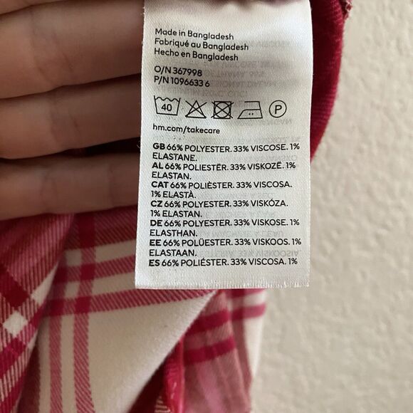 H&M Women's Button Down Red Shirt Size Medium Long‎ Sleeve Plaid Top Blouse - Picture 8 of 10